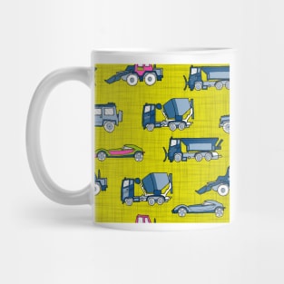 Vehicles blue on yellow-green texture Mug